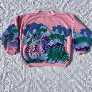 Insulated Pink Crewneck Sweater with Graphic Desig